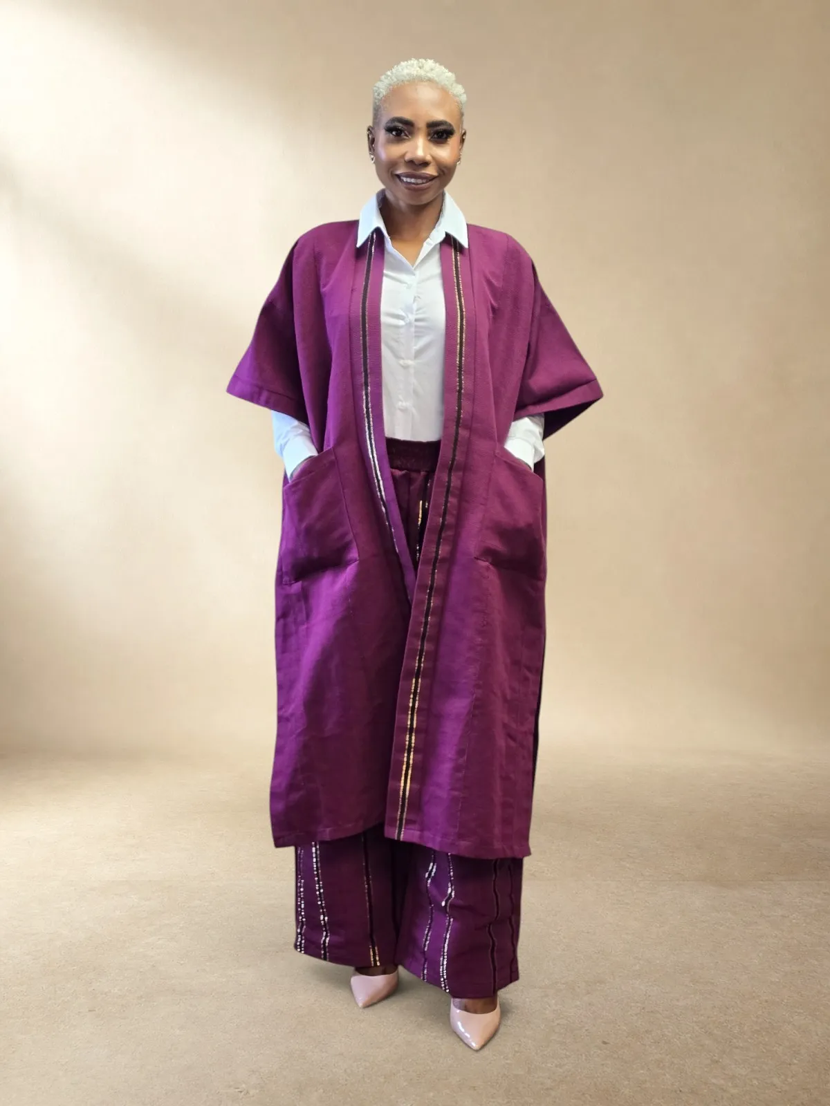 Magenter and gold stripe2 Kimono Set - Image 1