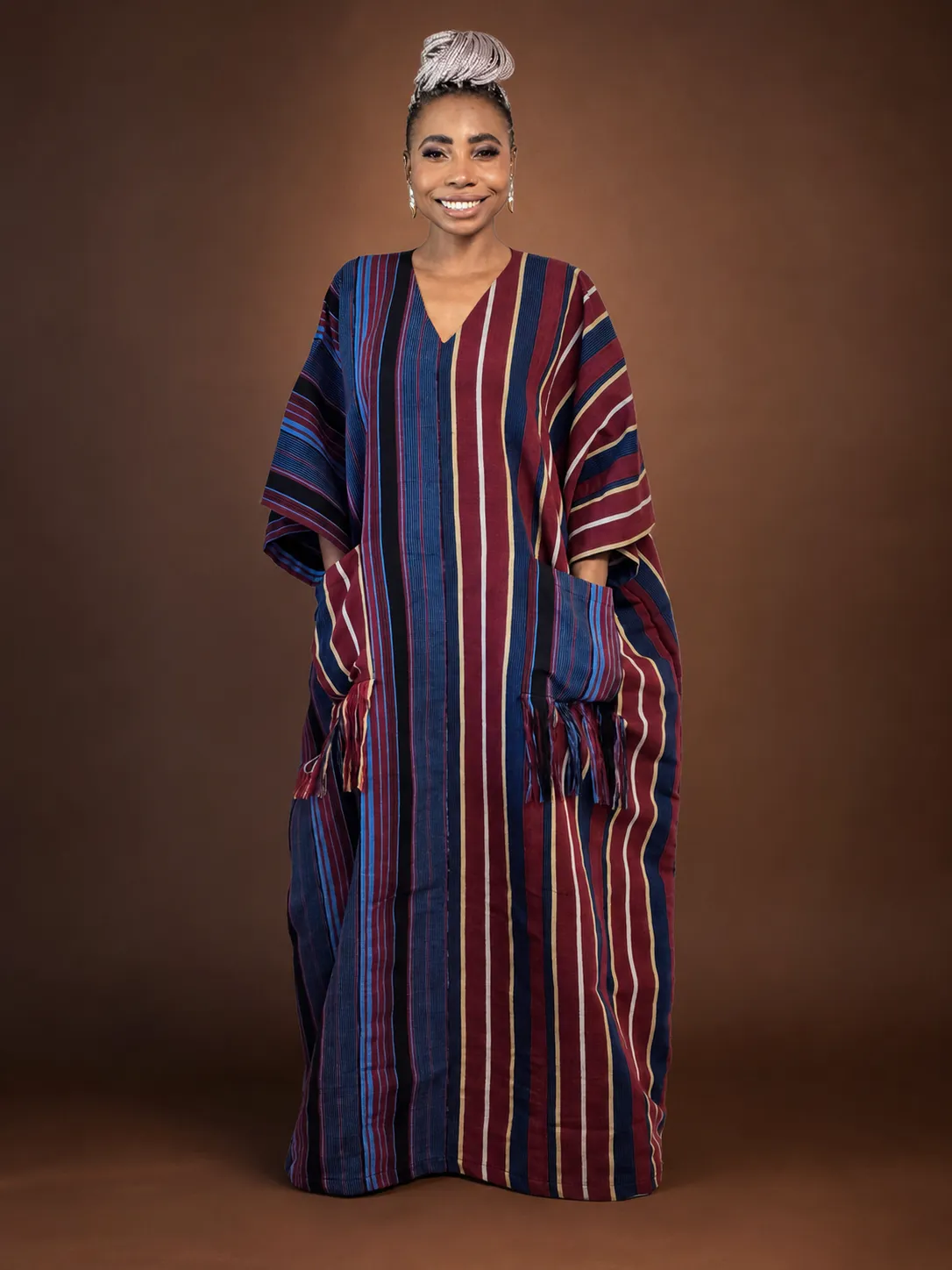 Wine navy 1 Fringed Pocket Boubou - Image 1